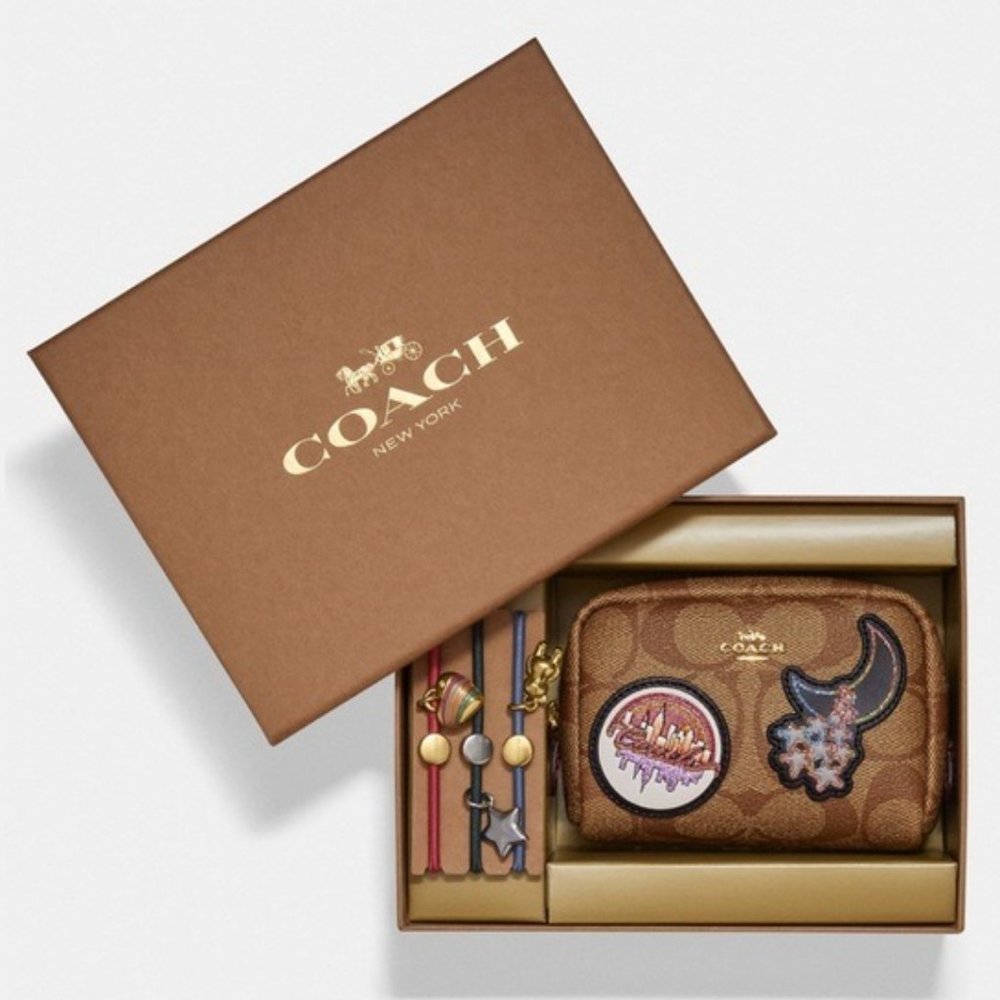 Boxed Mini Boxy Cosmetic Case and Hair Ties Set in Disco Print